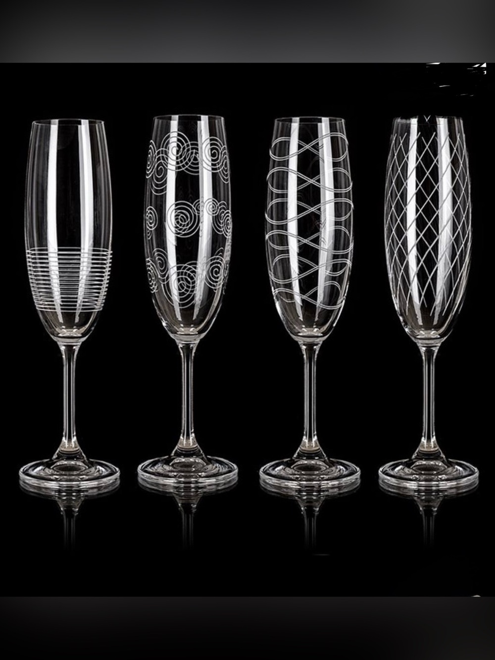 MIKASA Clear Etched Champagne Flutes - Set of 4 glasses